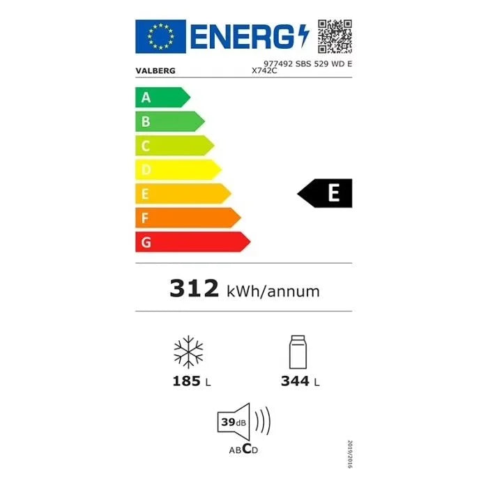 Réfrigérateur américain VALBERG SBS 529 WD E X742C – Neuf